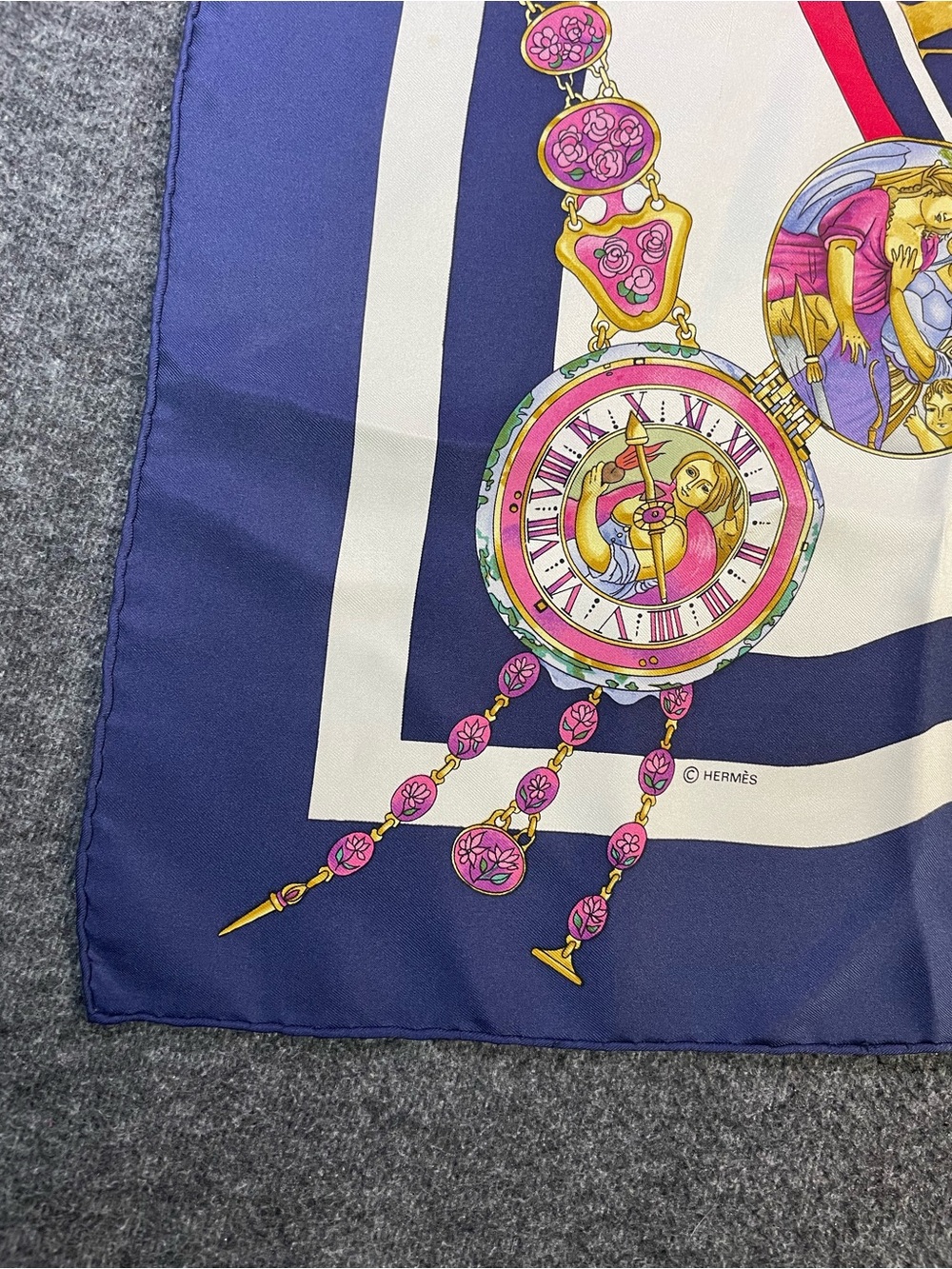 Hermes Multicolor Silk Scarf with Navy, Red, White and Gold Accents - Picture 2 of 16